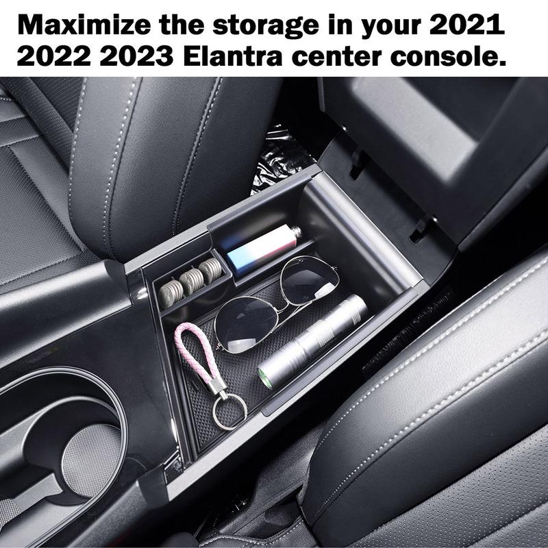 Center Console Organizer Tray for Hyundai Elantra -2024 Accessories, ABS Armrest Storage Box (NOT for Manual Hand-Brake)