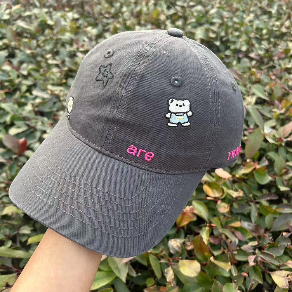 Korea Cute Bear Star Embroidery Baseball For Lady Women Girls Student Cotton Hat High Quality Big Head plain Gorras Sun Cap