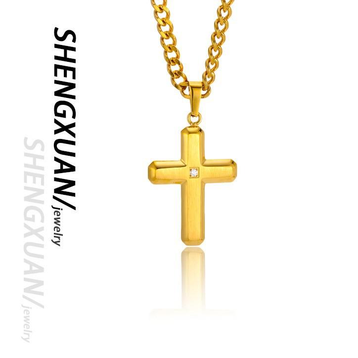 2026 Stone Cross Necklace Fashion Light Luxury Necklace Jewelry Premium Jewelry Full Diamond Men's Necklace