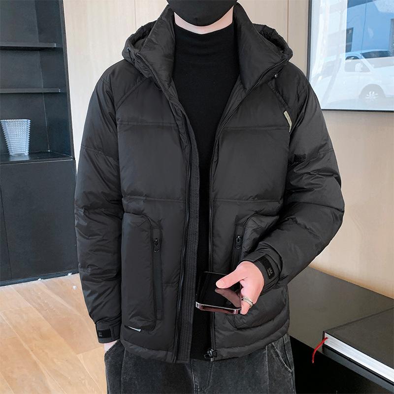 

Short down jacket men s new winter thickened warm and cold-proof hooded men s white duck down jacket light and thin L