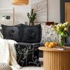 Home Black and White Rose Print Linen Pillow Cover Halloween Sofa Living Room Decoration Cushion Cushion