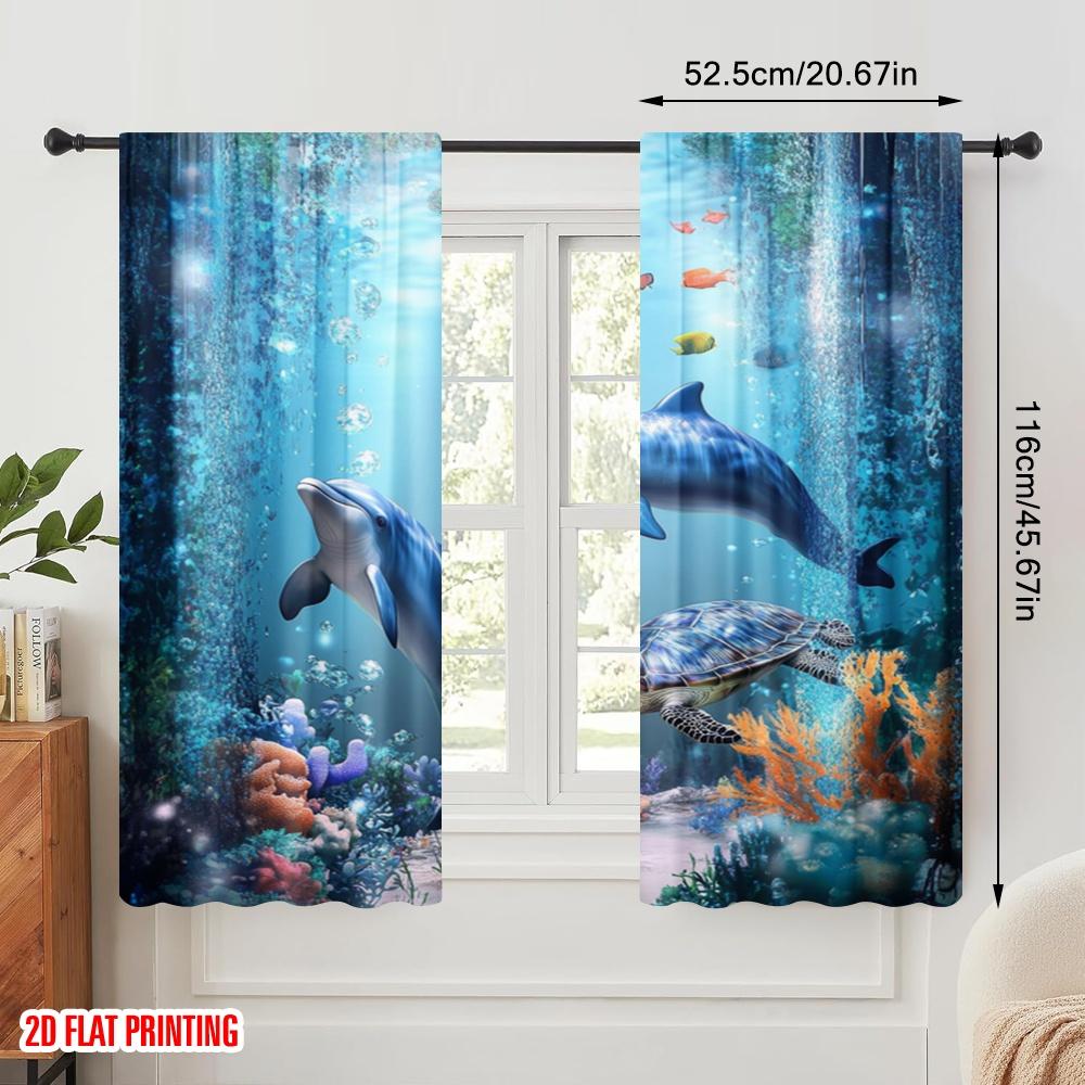 2 Stück, 2D-Flachdruck Minimalistische Vorhänge Ozean-Harmonie Langlebiger 100% Polyesterstoff (ohne Stange) Art Deco Festlich Perfekt