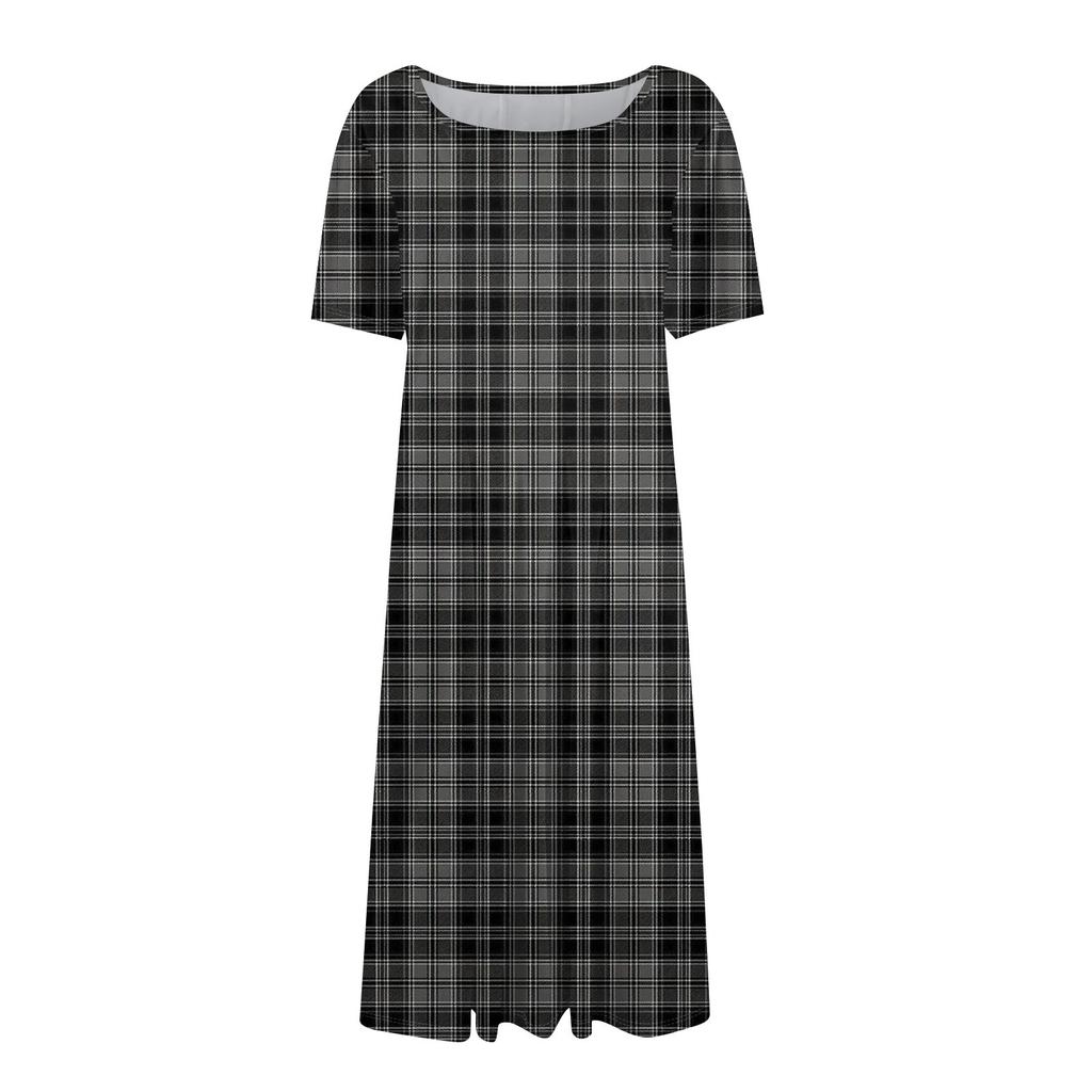 Women's Casual Fashion Round Neck Short Sleeve Print Midi Dress