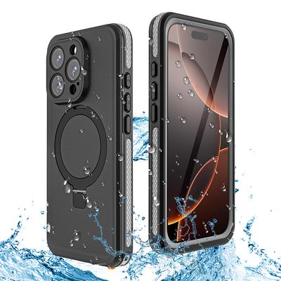 Charge Magnétique avec Support Anti-Chute Étui Étanche IP68 Pour iPhone 16 15 Pro Max Plus Résistant aux Chutes Plongée Natation Sport Extérieur