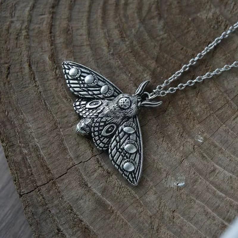 Death s-Head Hawkmoth Necklace: Punk Style Moth Pendant, Metal Animal Jewelry