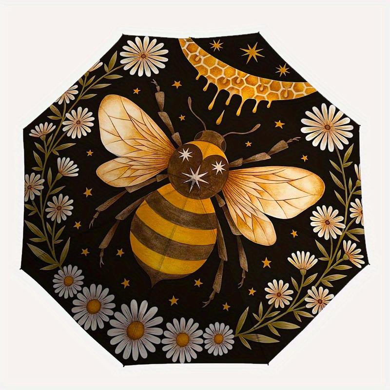 1pc Bee Floral Mandala Art Print Umbrella with Plastic Handle,Suitable for All Seasons Home Travel Outdoor UmbrellaM1269