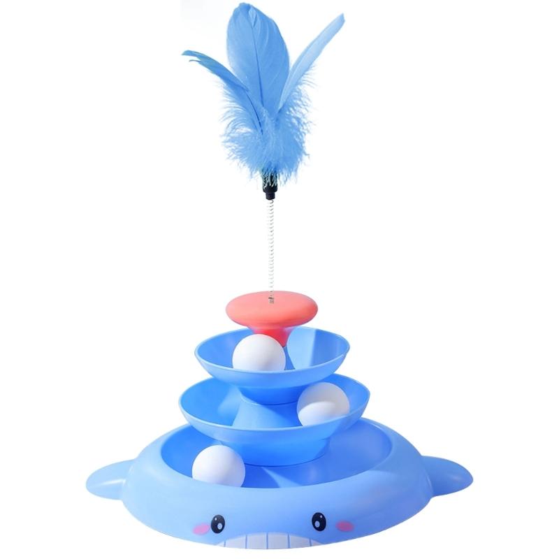 Интерактивная игрушка для кошек для домашних кошек, 3-уровневая башня, игрушка-вертушка, трек с 3 мячиками и забавная дразнилка для кошек