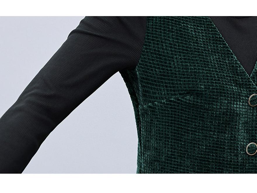 2026 Fall/Winter Elegant Versatile Long-Sleeve Faux Two-Piece Slimming Mid-Length Skirt