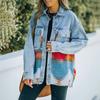 Women Loose Casual Denim Jacket Female Jacket Long Sleeve Black Trim Coat With Pockets