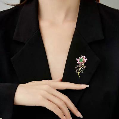 Sophisticated Copper Lotus Flower Brooch Artistic Enamel Design Versatile Accessory For Dresses Coats Gifts
