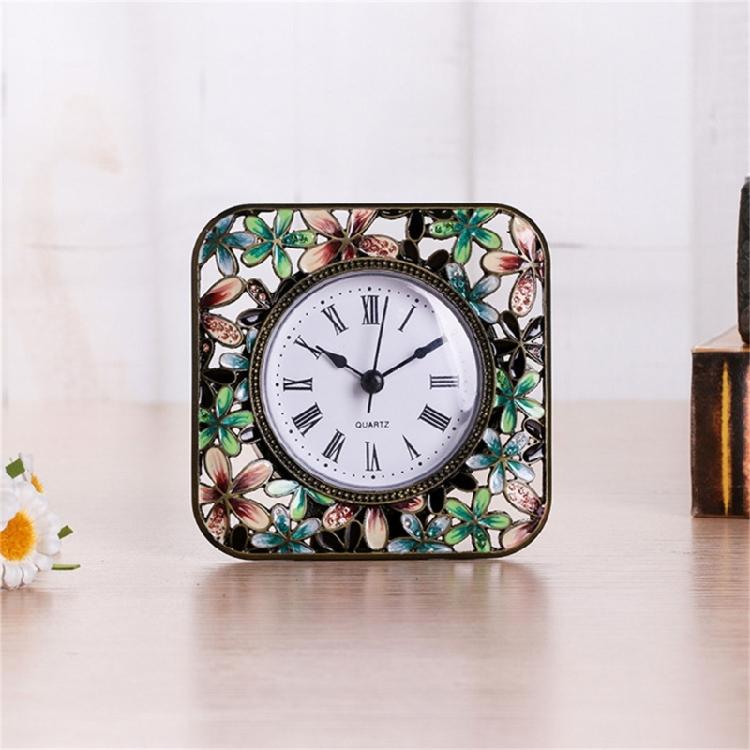 Small Table Clock with Enamel Color Metal Clocks Quiet Timekeeping for Collectors Mantel Clock Home Decoration