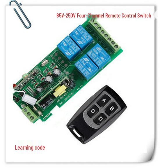 220V Four-Way Remote Switch + Waterproof 4-Button Wireless Controller with Wide Voltage Output