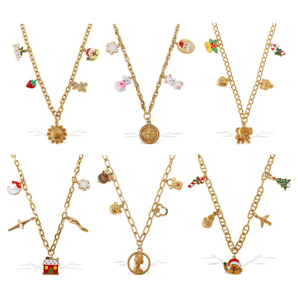 Fashion DIY Colorful Cartoon Pendant Necklace Stainless Steel Gold Plated Trend Jewelry