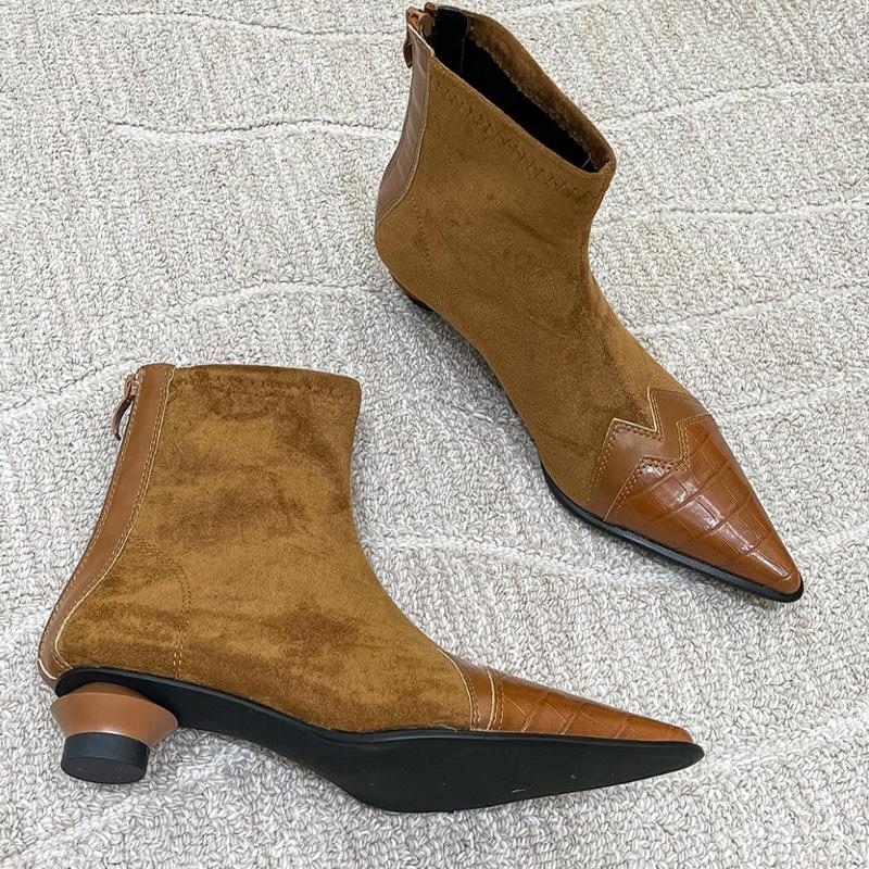 Ankle Boots Women Pointed Toe Heeled Shoes Chunky Chelsea Boots New Designer Gladiator Winter Woman Snow Botas Mujer