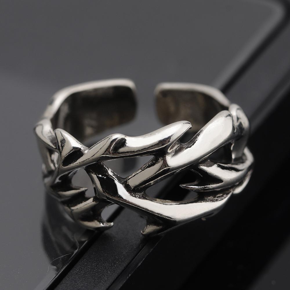 Creative Retro Irregularity Thorns Stainless Steel Opening Rings Gothic Punk Finger Ring for Men Women Personality Jewelry Gifts