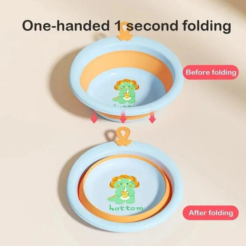 One-hand Foldable Baby Kids WashBasin Bucket Cartoon Dinosaur Multipurpose Plastic Hanging Wash Bin Portable Infant Face Bathtub