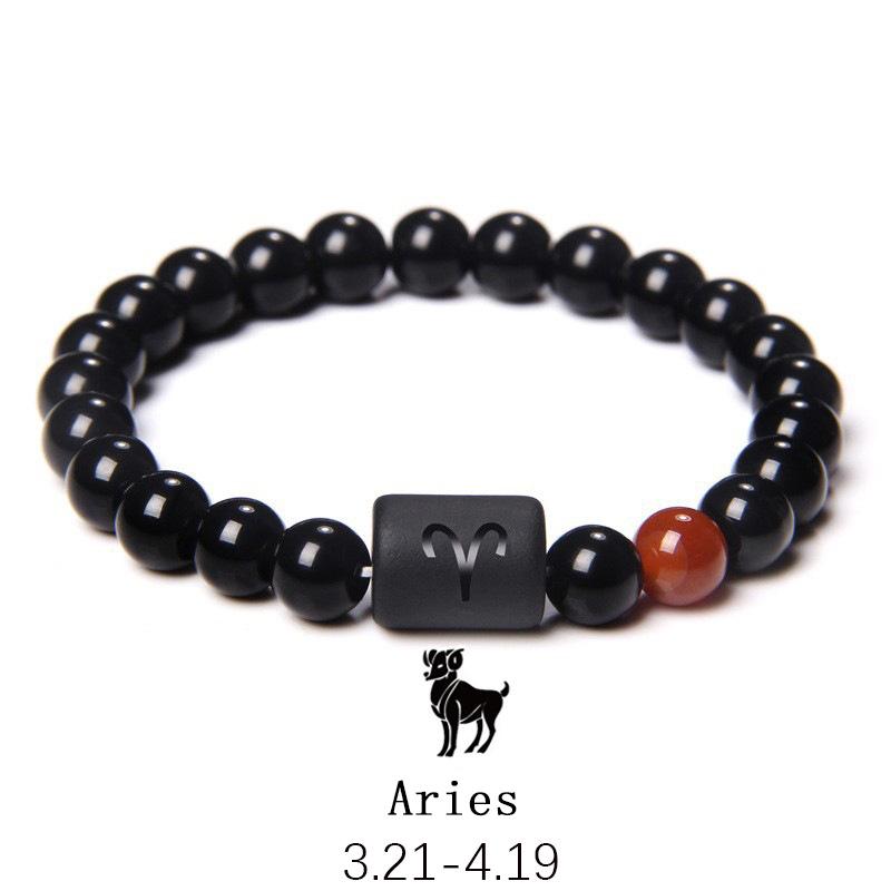 Fashion Jewelry Charm Unisex Black Stone Beads 12 Zodiac Signs Constelation Couple Bracelet