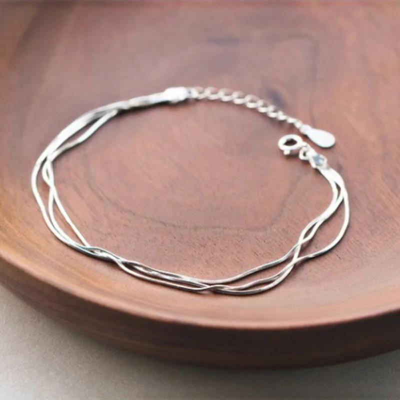 Simple Layer Bracelets for Women Korean Fashion Silver 925 Jewelry Fashion 925 Silver Bracelet for Women