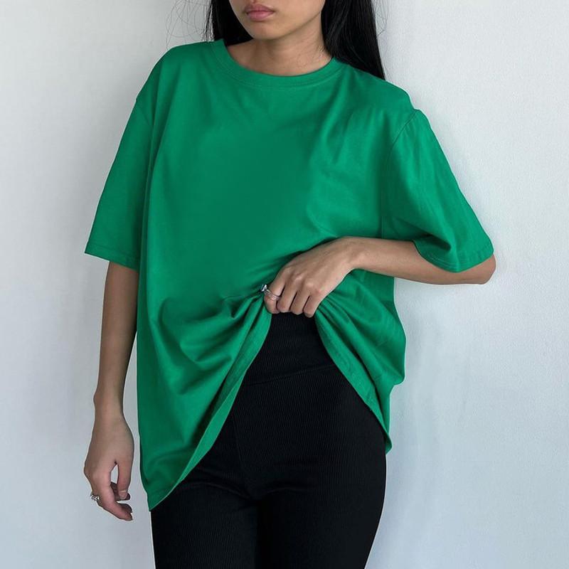 Damen Einfarbig Kurzarm Frühling und Sommer Modelle von Einfarbig T-Shirt Baumwolle Kurzarm Lose Hundert Tops