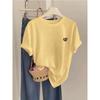 New Shoulder Pure Cotton Round Neck Short-sleeved T-shirt Women's Fashion Foreign Style Top Thin Bottoming Shirt Spring, Summer and Autumn