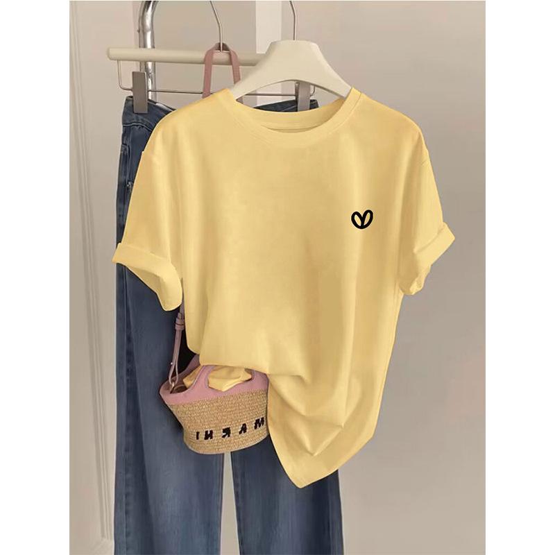 New Shoulder Pure Cotton Round Neck Short-sleeved T-shirt Women's Fashion Foreign Style Top Thin Bottoming Shirt Spring, Summer and Autumn
