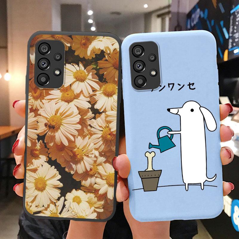 Case For Samsung A53 A52S A52 A73 A70 Cute Heart Flower Back Cover Soft Silicone Matte Protective Funda For Samsung Galaxy A53