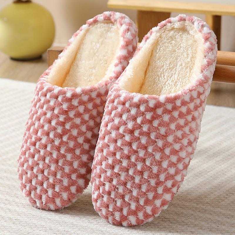 Polka Dot Silent Non-Slip Indoor Slippers for Couples - Large Cotton for Wooden Floors