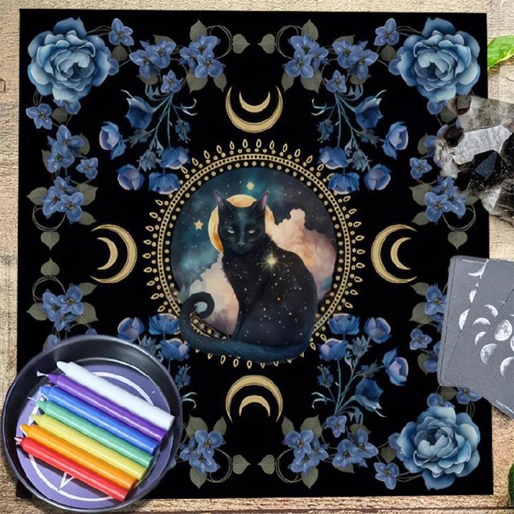 Blumenkatzenmuster Tarot-Tischdecke Astrologie Hexerei Decktuch Wanddekoration