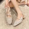 Lace Hollow Sandals Women's Summer French Bag Head, Thick Heel Round Head Small Fragrant Style High Sense Mary Jane Empty Shoes