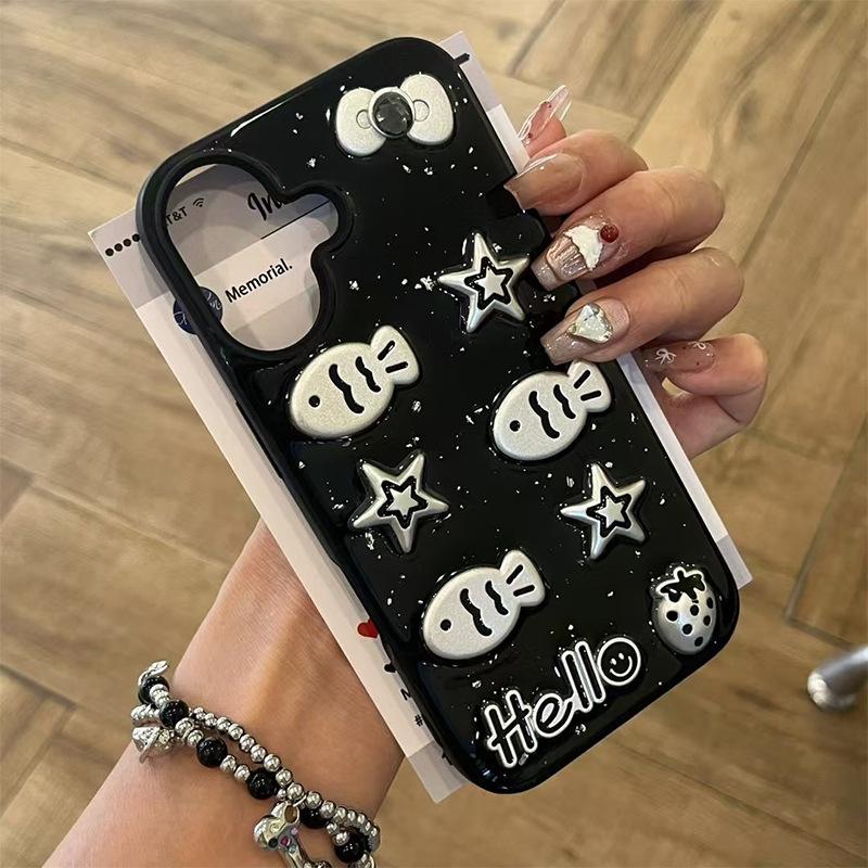 

For IPhone16promax Electroplated Fish Star Mobile Phone Case for Apple 17 Strawberry 15 Silver Foil Fashion Personality For iPhone 7/8/SE 2020