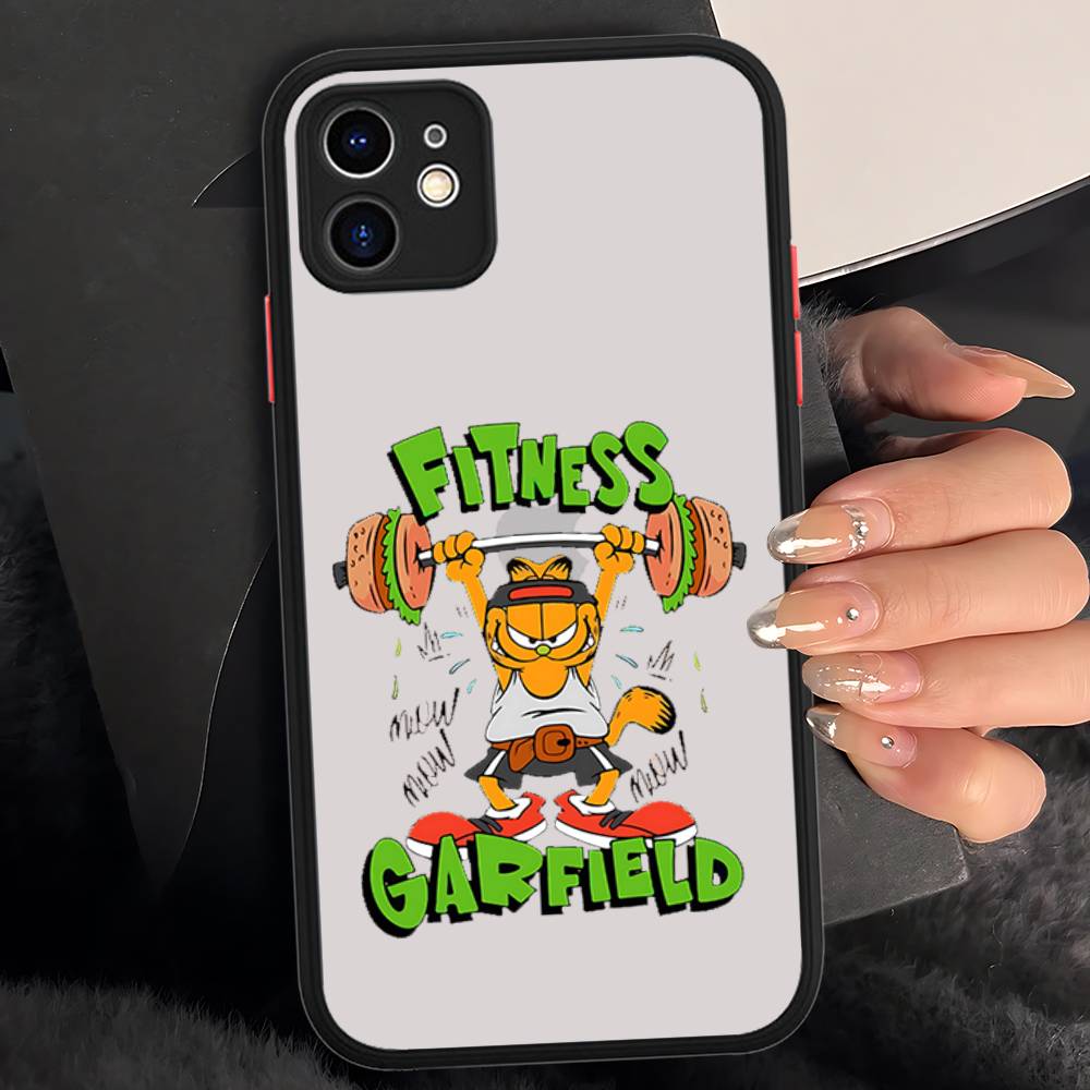 

Cute Cartoon G-garfield Cat For IPhone 16 15 14 13 12 11 Pro Max X XS MAX Plus Translucent Black Phone Cover iphone 13 pro