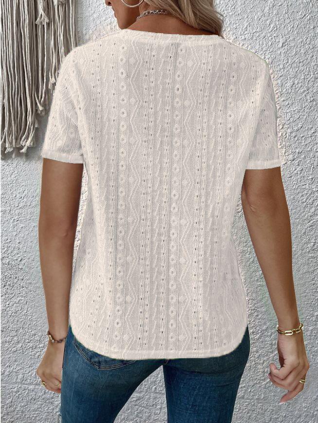 2024 Summer Solid Color Casual Hollow Out Shirt with Long and Short Sleeves - Europe & America