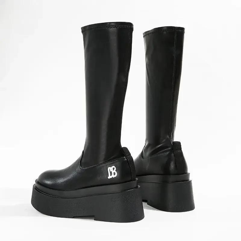 Fashion Trend 2024 Platform Long Boots for Women Round Toe Pu Quality Demi-season Spring Autumn Knee High Shaft Shoes Woman Work Hot Y2k