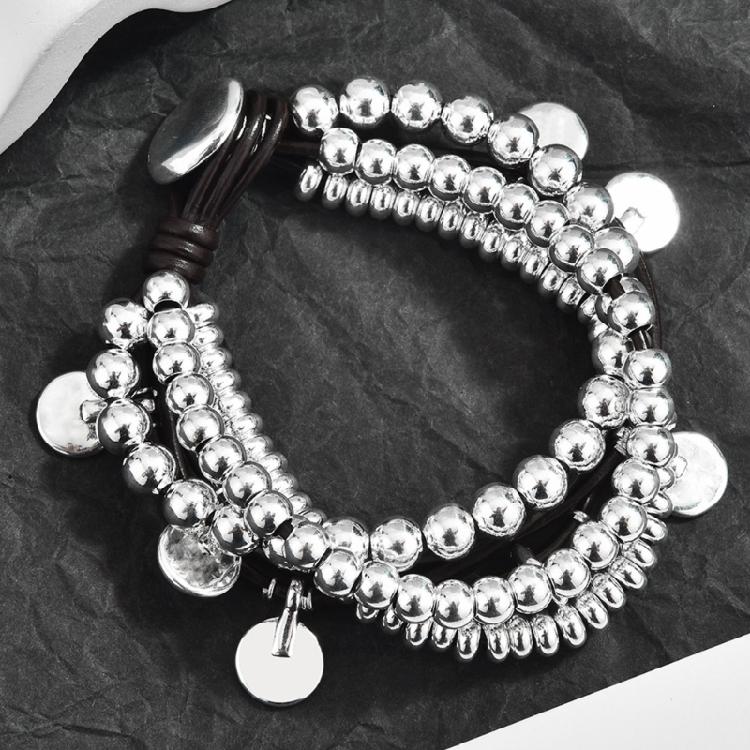 Multiple Strands Silver Plated Bead Bracelet Comfortable Wear Alloy Jewelry For Styles Mixing