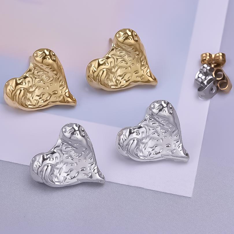 Irregular Personality Love Jewelry Stainless Steel Heart Ear Studs For Women Men Accessories Real Gold Plated Earrings Piercing