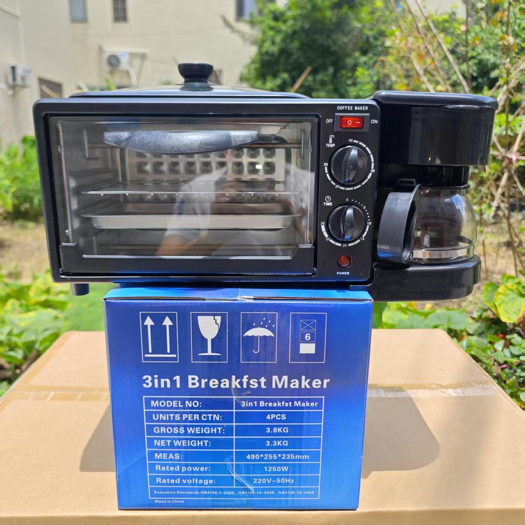 Multifunctional All-in-One Breakfast Maker: Coffee Machine, Toaster & Oven with Smart Timer