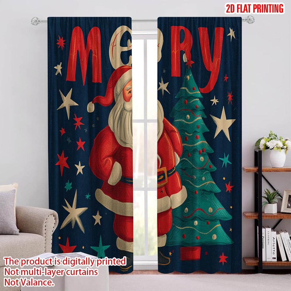 

2pcs,2D plane printing Curtain Popular Santa Claus & Snowy Village Versatile 100% Polyester (without rod) Outdoor Decorations 52.50 × 116.00 cm 2 pcs