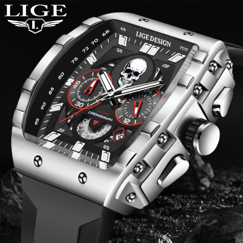 Top Brand Men's Watches Luxury Square Quartz Wristwatch Waterproof Military Chronograph Watch For Men Relogio Masculino+BOX