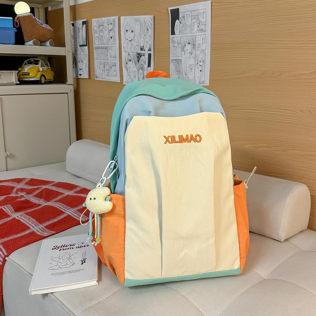 Schoolbag large-capacity contrasting color student schoolbag 1011 winter new trendy Korean version fashion travel lightweight high-value backpack