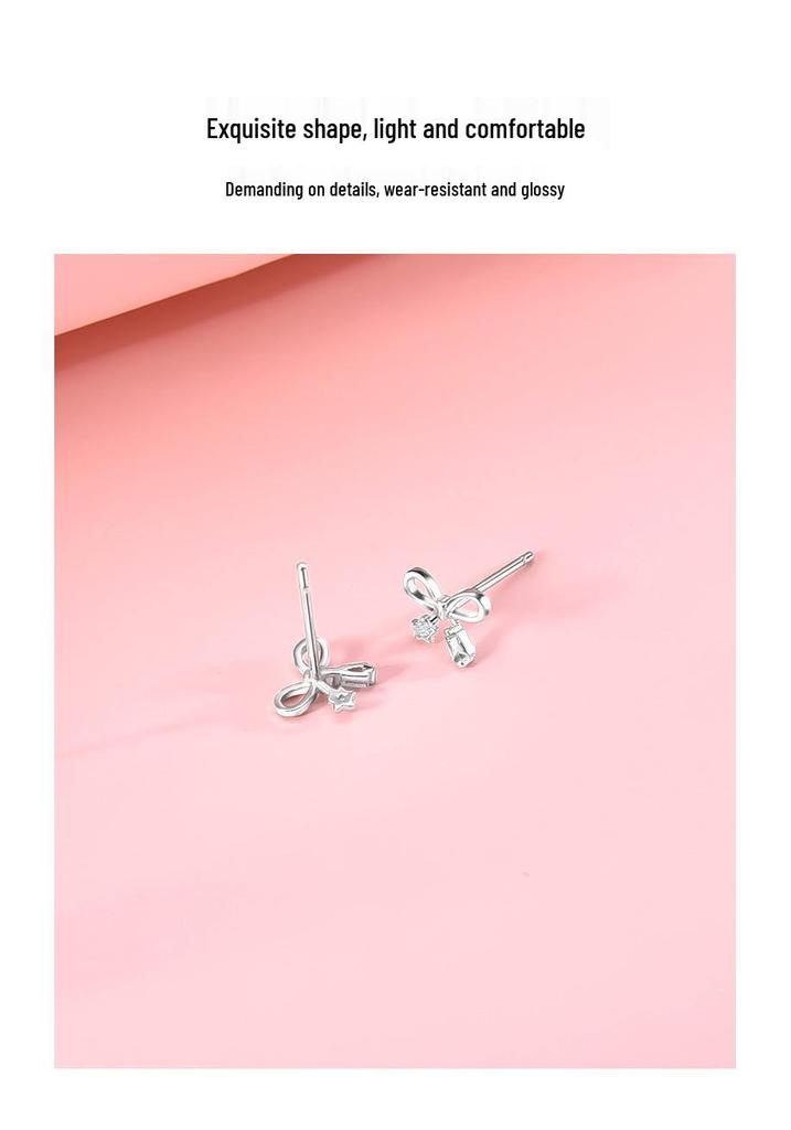 S925 Sterling Silver Bow & Star Stud Earrings - Simple, Versatile, Sweet, High-End Style for Women