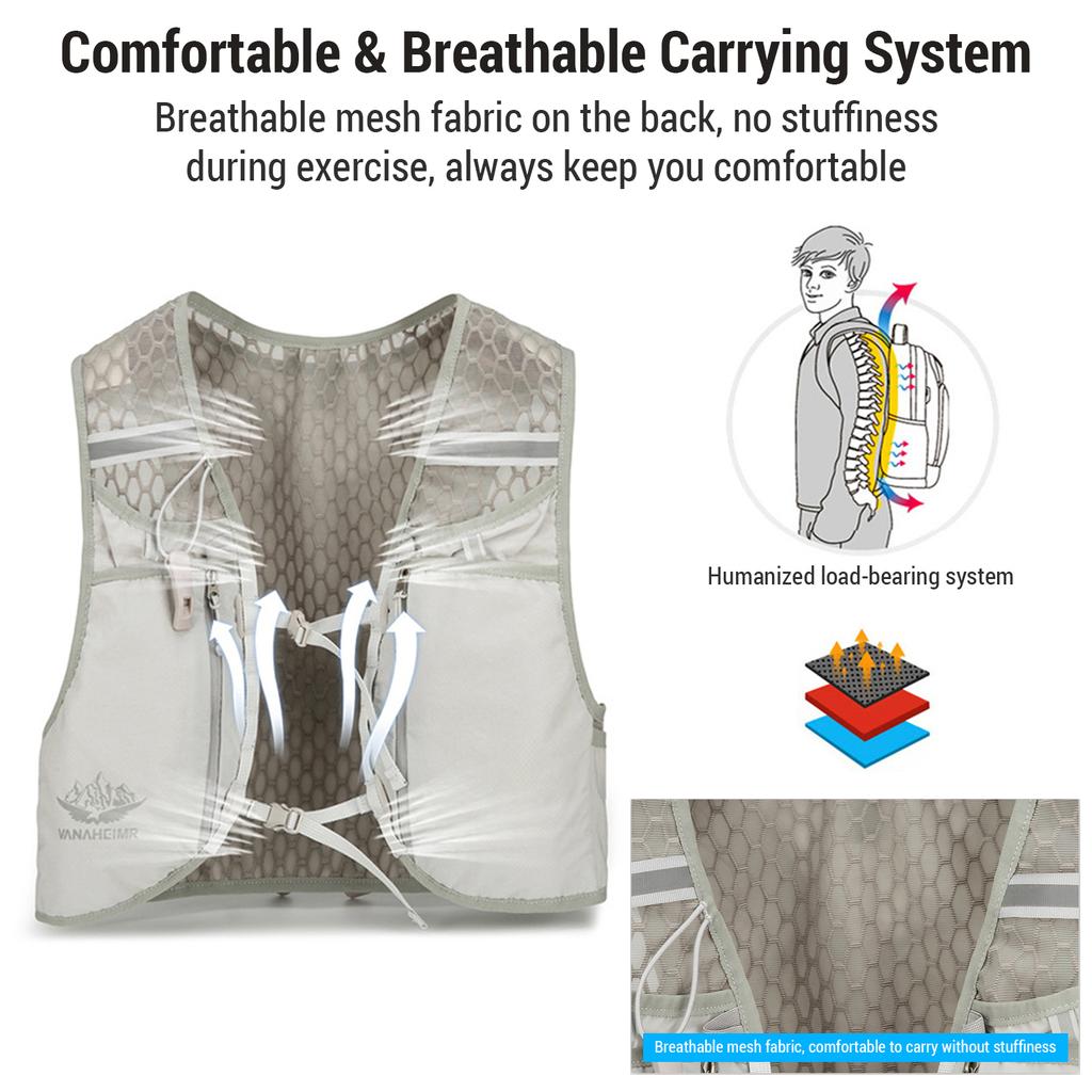 Telefon Cepli ve Ayarlanabilir Askılı Vanaheimr Hidrasyon Yeleği Kadın ve Erkekler İçin Evrensel Koşu Yeleği Tırmanış Yürüyüş Bisiklet
