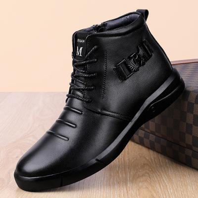 Fashion Retro Style Comfy Men Business Boots Outdoor Warm Plush Fur Winter Boots for Men Luxury Brand Genuine Leather Snow Ankle Boots