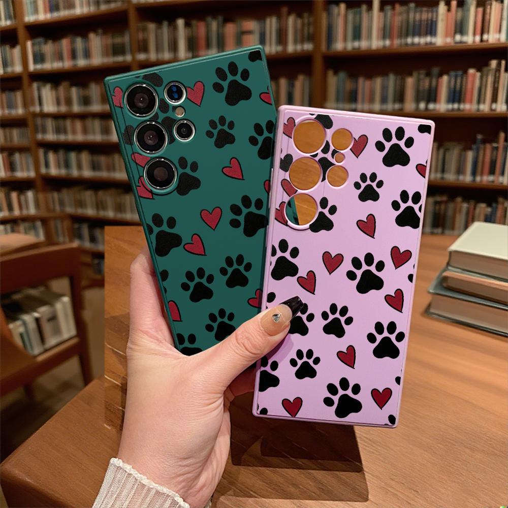 Paw Prints and Red Hearts Soft TPU Case Slim Shockproof Protective Cover For Samsung Galaxy S Ultra FE Plus A Series 5G