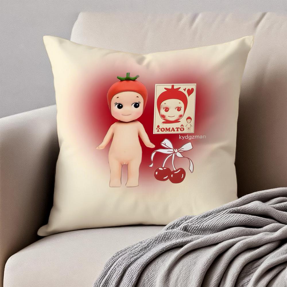 sSonny Angel Pillow Cute Figure Cushion Cover Pillowcase Antidustmite Invisible Zipper Short Plush Sofa Cushion