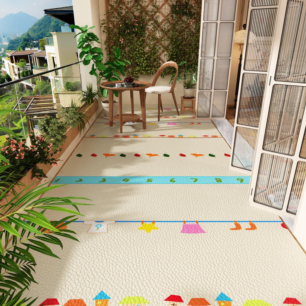 Balcony Floor Mat Pvc Leather Large Rug Waterproof Non-slip Outdoor Carpets Plants Flowers Cute Patterns Home Decor Kitchen Mats
