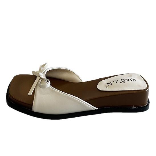 Butterfly women's knot slippers summer French fairy style fashion square head with skirt beautiful beach slope heel one word sandals