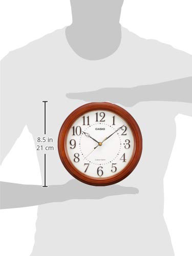 Casio IQ-880J-5JF Funk-Wanduhr, Braun, 24 cm Durchmesser, Analog, Holzrahmen, Nacht-Sekundenzeiger-Stoppfunktion, Wand- oder Tischuhr