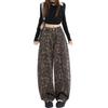American retro leopard print scimitar jeans women's spring and summer new design sense loose and thin straight wide-leg pants