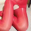 High Collar Hooded Patchwork Nylon Catsuit Shiny Bodystocking Close Open Crotch Bodysuit Tights Sexy Leotard Conjoined Jumpsuit