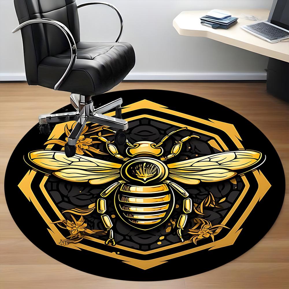 1PC Bee Honeycomb Office Round Area Rug, Mat Suitable For Office, Under Office Chairs Bedroom Living Room Home Decor, Room Deco